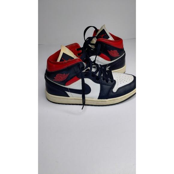 Size 9- Air Jordan 1 Mid Black Sail Gym Red W - Picture 4 of 7
